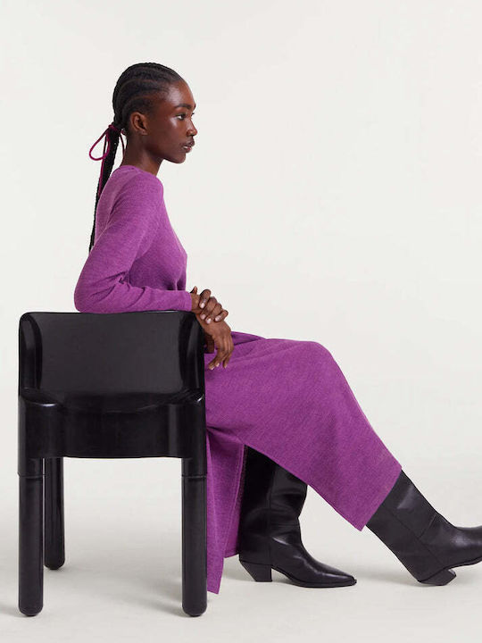 Midi Dress Long Sleeve Knitted Magenta
