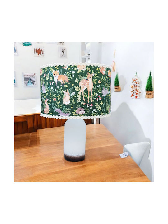 Oxygen Dear Fox Glass Table Lamp for E27 Socket with Green Shade and Base