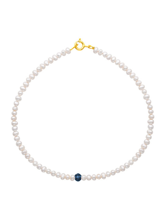 White Pearl Zircon 925 Silver Gold Plated Anklet L124419m
