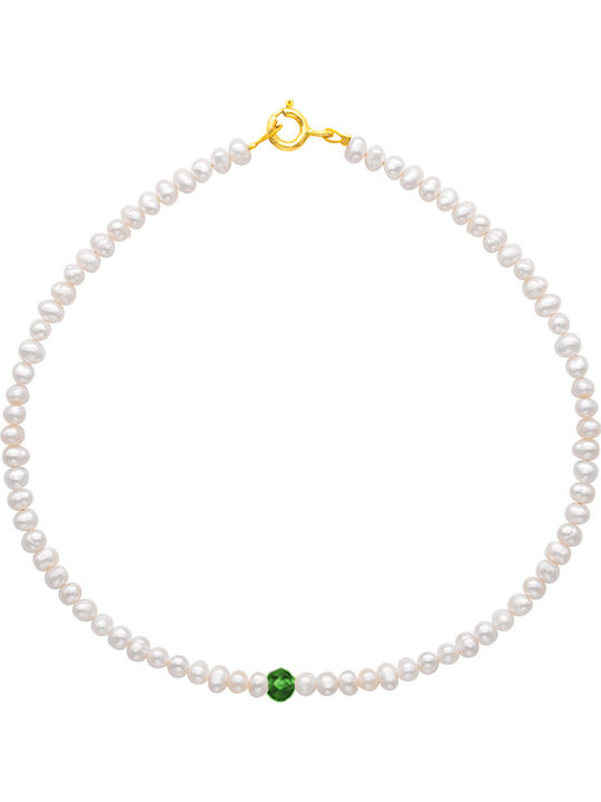 White Pearl Zircon 925 Silver Gold Plated Anklet L124419m