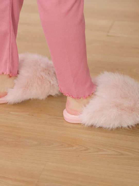 Winter Women's Slippers with Fur Pink