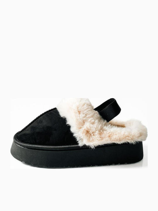 Winter Damen Hausschuhe mit Fell Schwarze