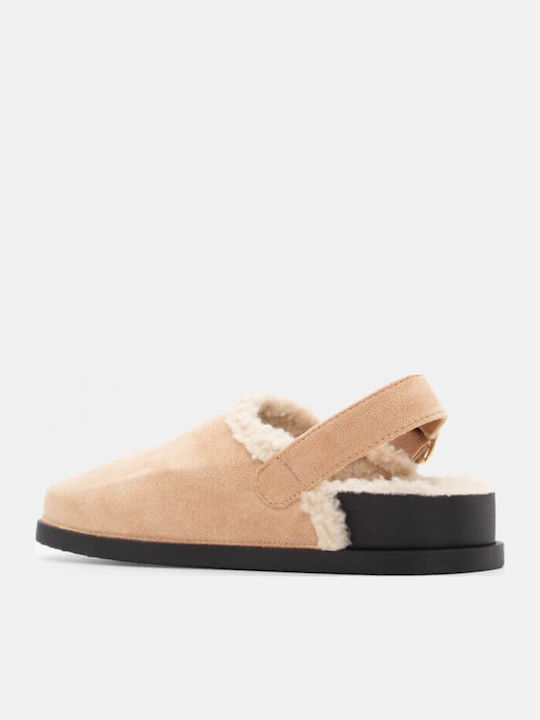 Winter Women's Slippers with Fur Beige