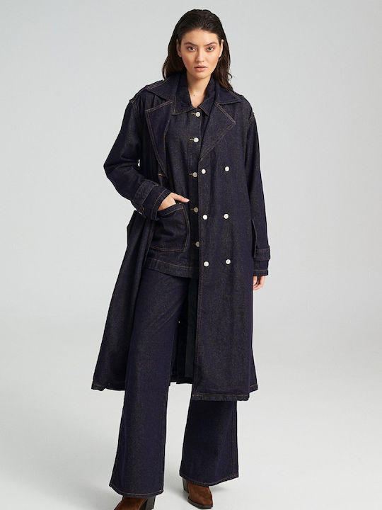 Μακρυμάνικο Γυναικείο Τζιν Πουκάμισο Dark Indigo