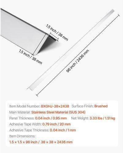 Wall Corner Protector Stainless Steel Vevor 38 X 38 X 2436 Mm Set 10 Metal Corner Protectors 304 Stainless Steel 90 Degree Edge Cutting Wall Protection Home Office Commercial Spaces 3m Tape