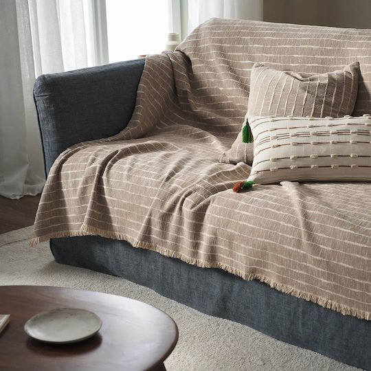Gofis Home Beige Zweisitzer-Sofa Überwurf Jacquard 180x250cm