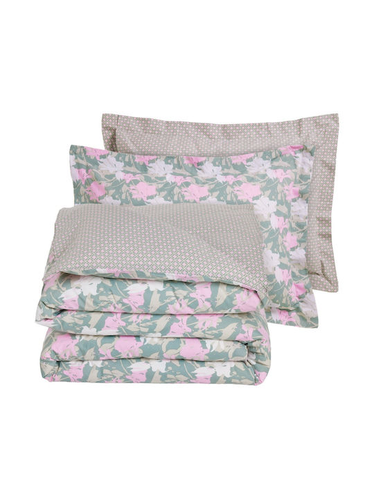 Das Home Bettwäsche-Set Überdoppel 240x260cm. 3175 Green, Pink 4Stück
