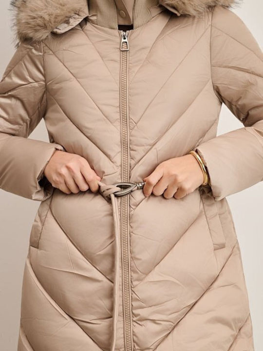 Women's Long Lifestyle Jacket for Winter with Hood Beige