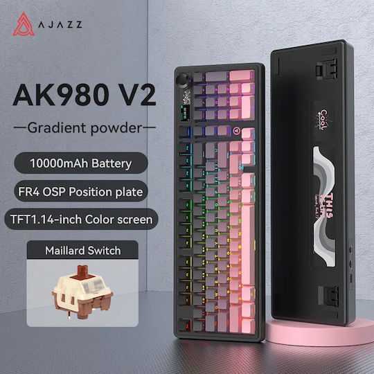 Ajazz AK980 V2 Gaming Μηχανικό Πληκτρολόγιο με Merrard διακόπτες και RGB φωτισμό (Αγγλικό US) Ροζ