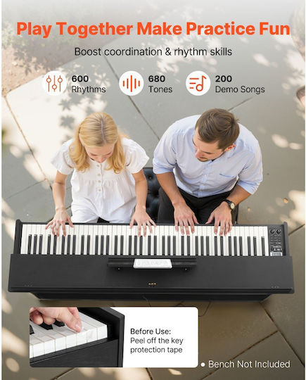 Vevor Electric Stage Piano QPZFGSZCGQ88112ZM001V2 with 88 Weighted Keys Built-in Speakers and Connection with Headphones