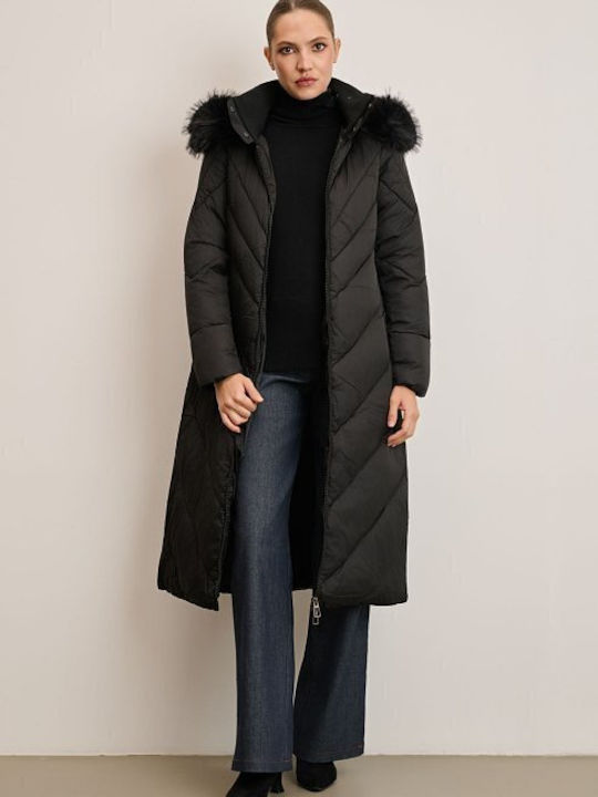 Women's Long Lifestyle Jacket for Winter with Hood Black