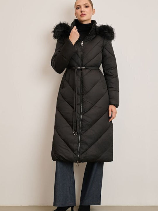 Women's Long Lifestyle Jacket for Winter with Hood Black