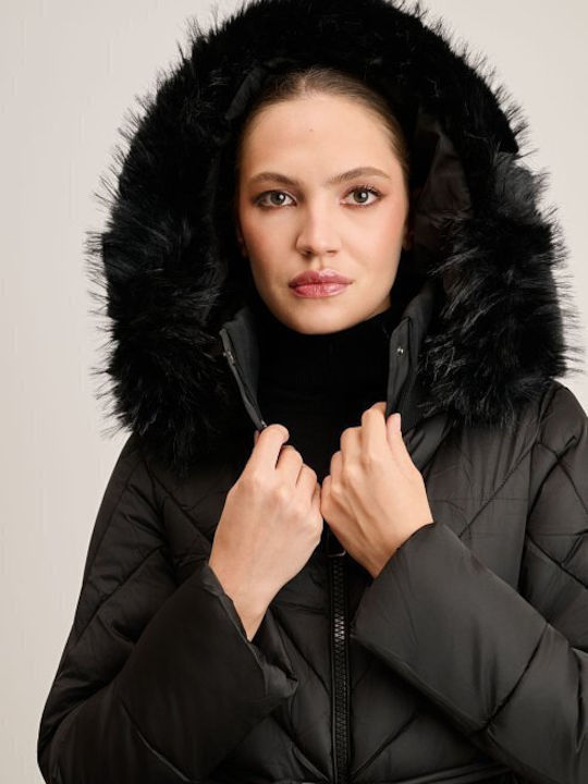 Women's Long Lifestyle Jacket for Winter with Hood Black
