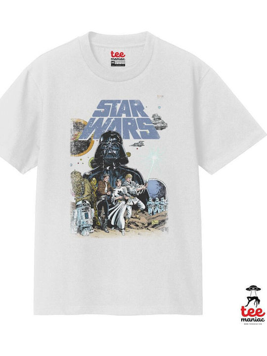 Star Wars Classic T-shirt Double Stitching Without Side Seams White 100% Cotton Vegan & Oeko-tex Certified