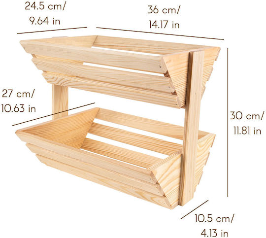 Creative Wooden Fruit Bowl 2 Levels Beige 30x28x36cm