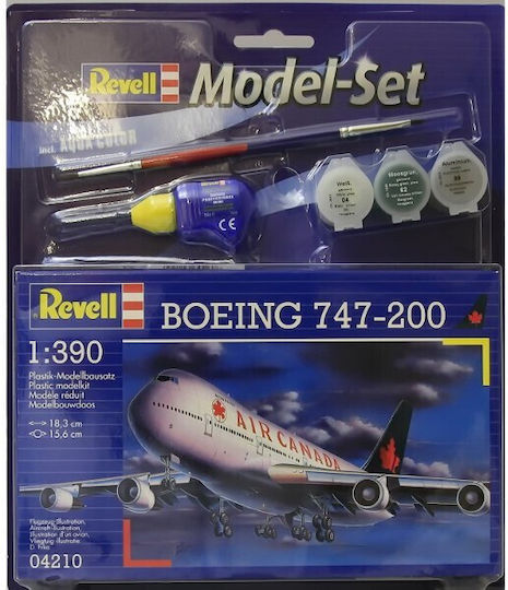 Revell Boeing 747-200 Modeling Figure Airplane 60 Pieces in Scale 1:390 with Glue and Paints 18.6x15.6cm.