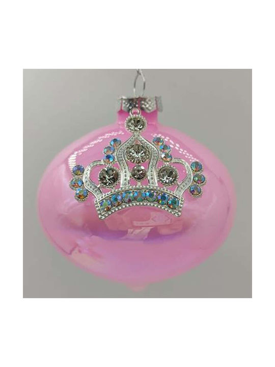 Set Hanging Christmas Tree Ornaments Crowns Glass Pink 24x5x10cm 4 Pieces
