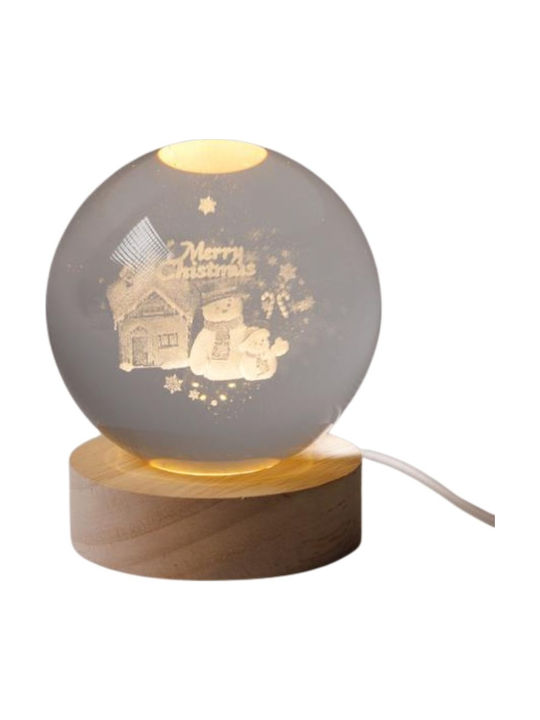 Illuminated Ball 8cm Christmas Figure Snowman Design With House USB 6 Warm White SMD LED Base 7cm Power Extension 70cm IP20 Eurolamp 600-47063