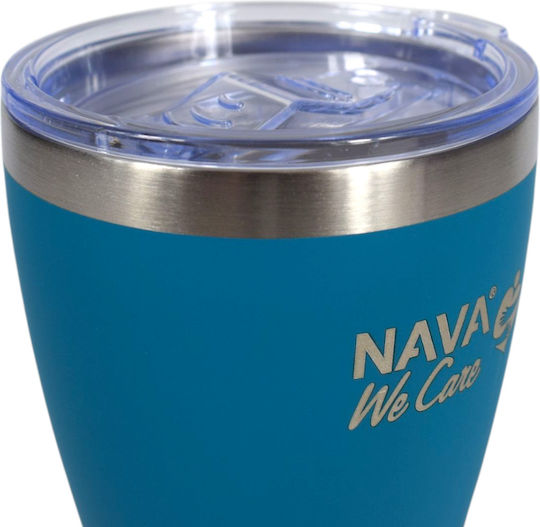 Nava Glass Thermos Stainless Steel / Plastic BPA Free 360ml Petrol with Straw