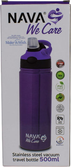 Nava we Care Edelstahl Thermosflasche 500ml Lila mit Stroh