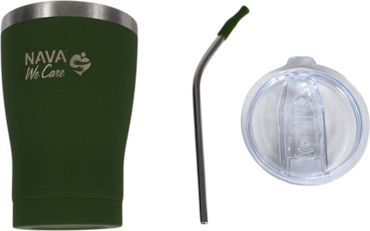 Nava Pahar Termos Oțel inoxidabil / Plastic Fără BPA 360ml Dark green cu Pai