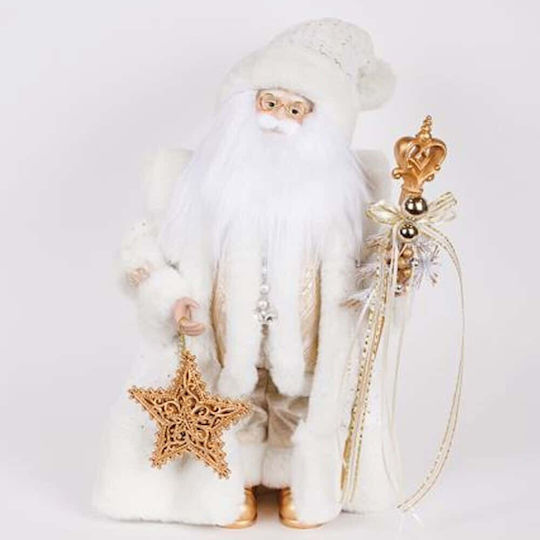 Weihnachtsmann Weißes Fell Goldener Stab 46cm