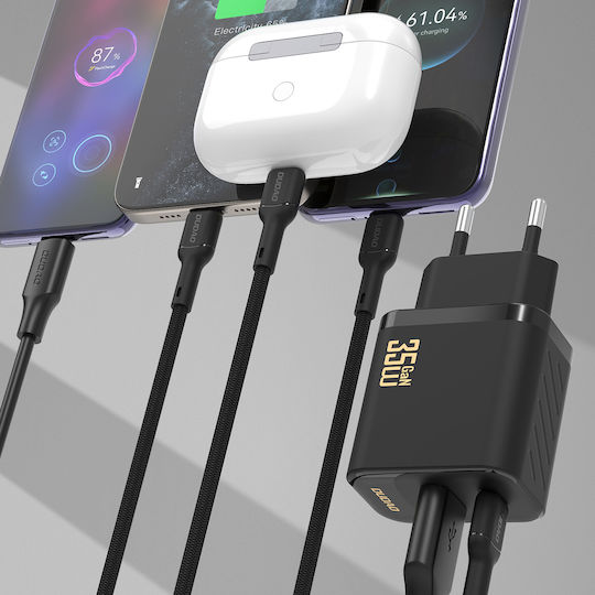 Dudao GaN с USB-A порт и USB-C порт и кабел USB-C - USB-C 35W Power Delivery Черен (A27 MaxC)
