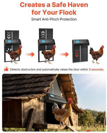 Automatic Chicken Coop Door Vevor Chicken Coop Door Battery Timer Manual Adjustment Anti-Pinch Safety Durable Aluminum Alloy Automatic Door Opener Chick Run Waterproof Seal Black