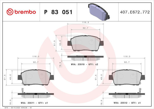 Brembo P83051 Bremsbelag Set Für Auto Bremsbeläge & Bremsscheiben