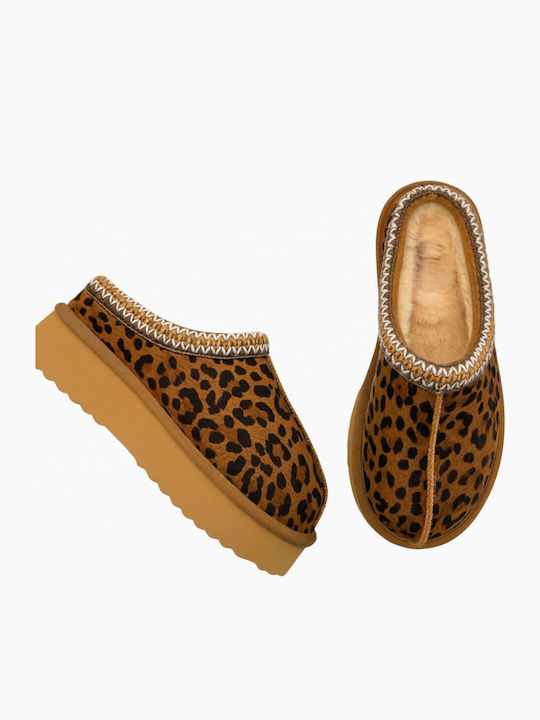 Winter Women's Slippers with Fur Brown