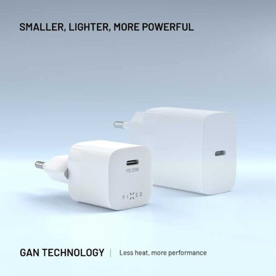 Fixed Φορτιστής Χωρίς Καλώδιο με Θύρα USB-C 20W Power Delivery Λευκός (Mini)