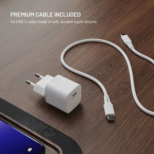 Fixed Ladegerät mit USB-C Anschluss und Kabel USB-C - USB-C 20W Stromlieferung Weißs (Mini)