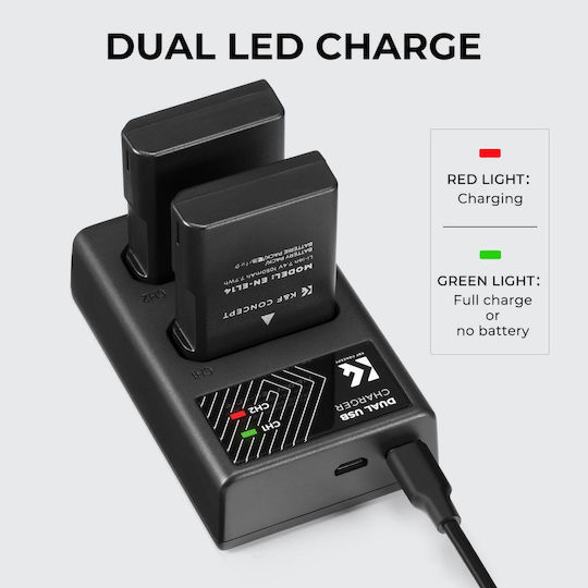 K&f Concept En-el14 1050mah Digital Camera Dual Battery Dual Channel Charger