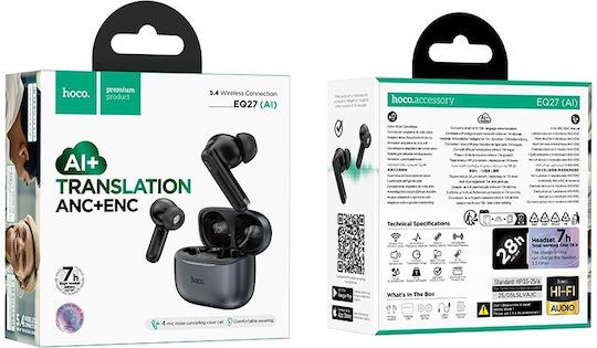 Hoco EQ27 In-ear Bluetooth Handsfree Ακουστικά με Θήκη Φόρτισης Μαύρα