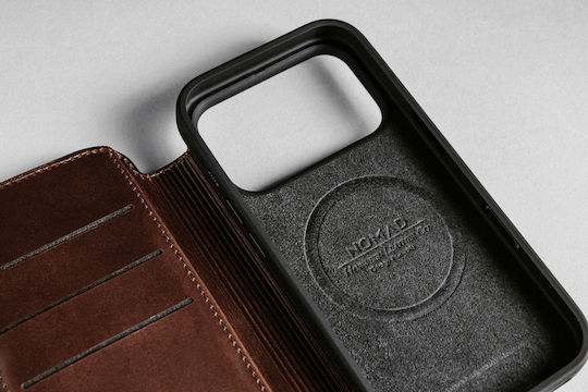 Nomad Horween Modern Folio Brieftasche Leder / Silikon 2mm Schwarz (iPhone 17 Pro Max)
