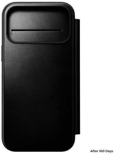 Nomad Horween Modern Folio Brieftasche Leder / Silikon 2mm Schwarz (iPhone 17 Pro Max)