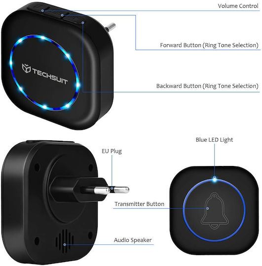 Techsuit Wireless Door Bell Black
