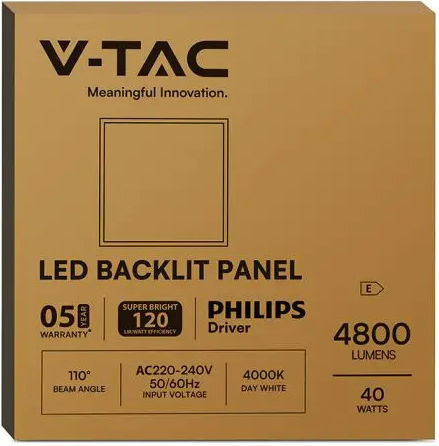 V-TAC Τετράγωνο Χωνευτό LED Panel 40W με Φυσικό Λευκό Φως 4000K 60x60εκ.