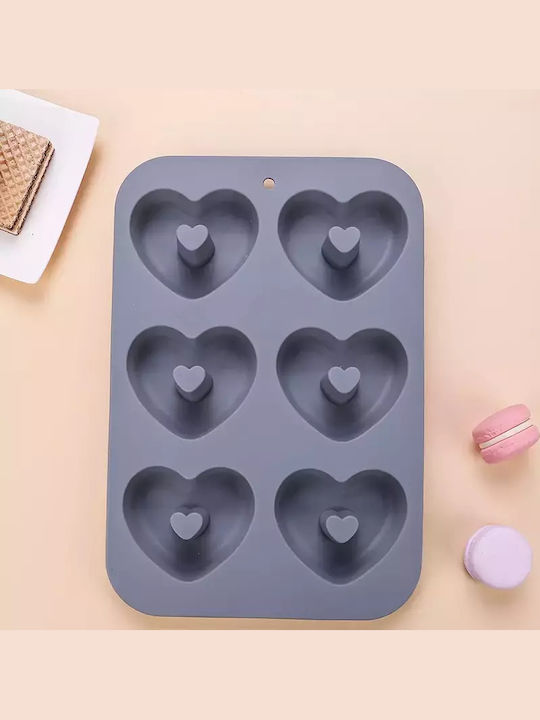 Tăvi din Silicon 6 Inimi pentru Donuts Albastru