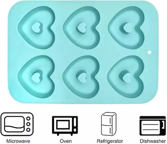 Silicone Bakeware Tins & Trays 6 Heart Donuts Blue