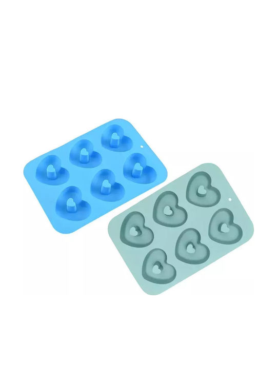 Silicone Bakeware Tins & Trays 6 Heart Donuts Turquoise