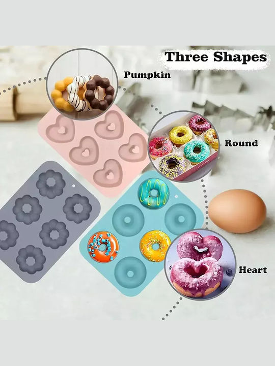 Tăvi din Silicon 6 Inimi pentru Donuts Albastru