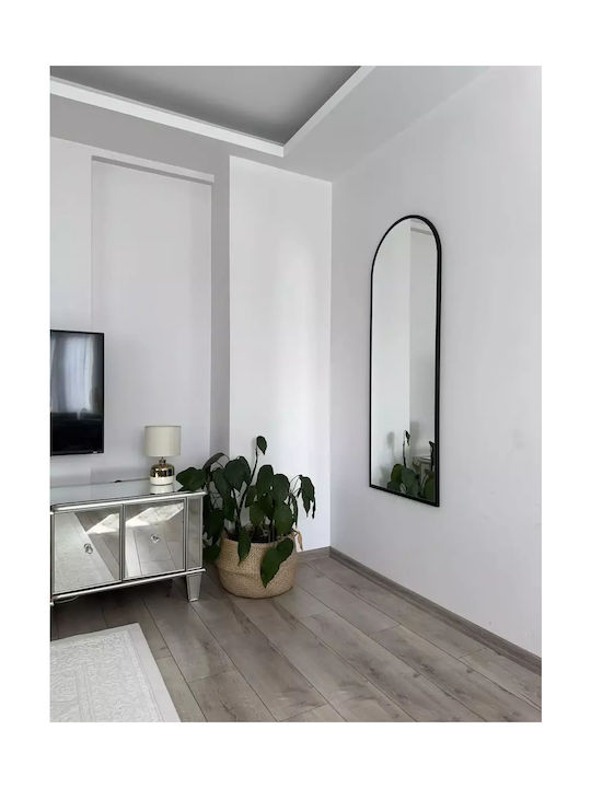 SteweHome Oglindă De Podea Arcuită Cu Cadru Metalic Negru 140x50cm