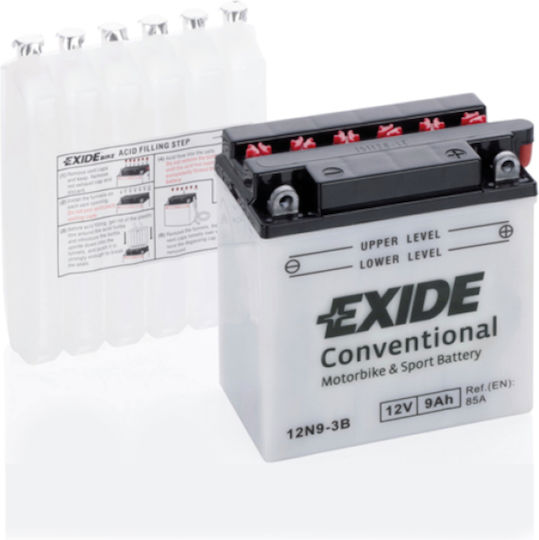 Exide Ανοιχτού Τύπου Μπαταρία Μοτοσυκλέτας 12N9-3B με Χωρητικότητα 9Ah