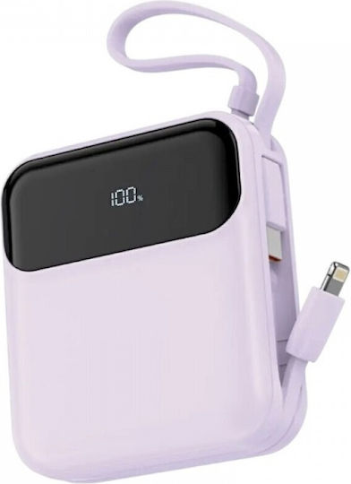 DX337 Power Bank 10000mAh 22.5W με Θύρα USB-A και Θύρα USB-C Μωβ