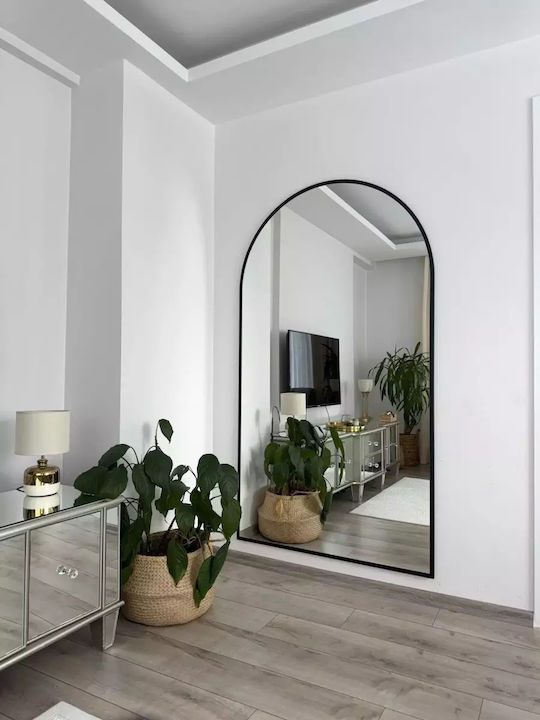 SteweHome Oglindă Arcuită cu Cadru Metalic Negru 180x100cm
