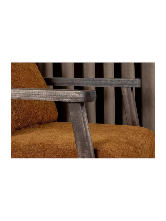 Orange Fabric Armchair of Brick Dark Walnut Wooden Base 65x78x55cm