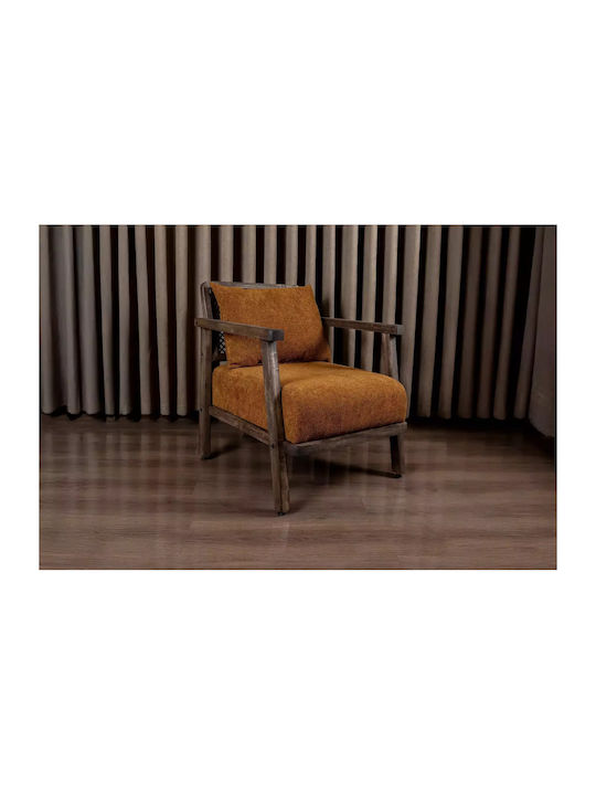 Orange Fabric Armchair of Brick Dark Walnut Wooden Base 65x78x55cm