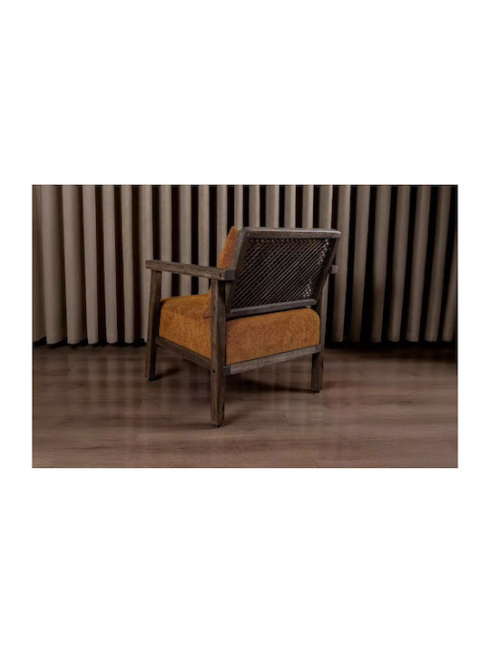 Orange Fabric Armchair of Brick Dark Walnut Wooden Base 65x78x55cm
