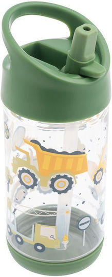 Stephen Joseph Flip Top Kids Water Bottle Plastic with Straw Green 350ml
